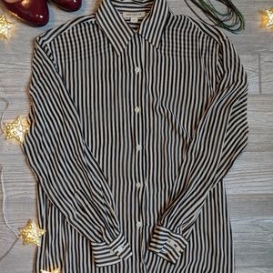 Ann Taylor Silk Button Down Black & White Blouse
